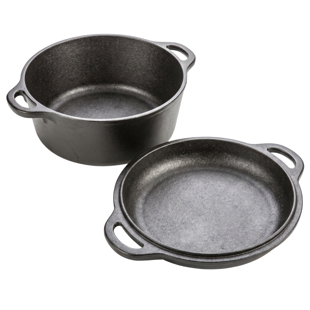 5 Quart Cast Iron Double Dutch Oven and Matching Skillet Lid Combo