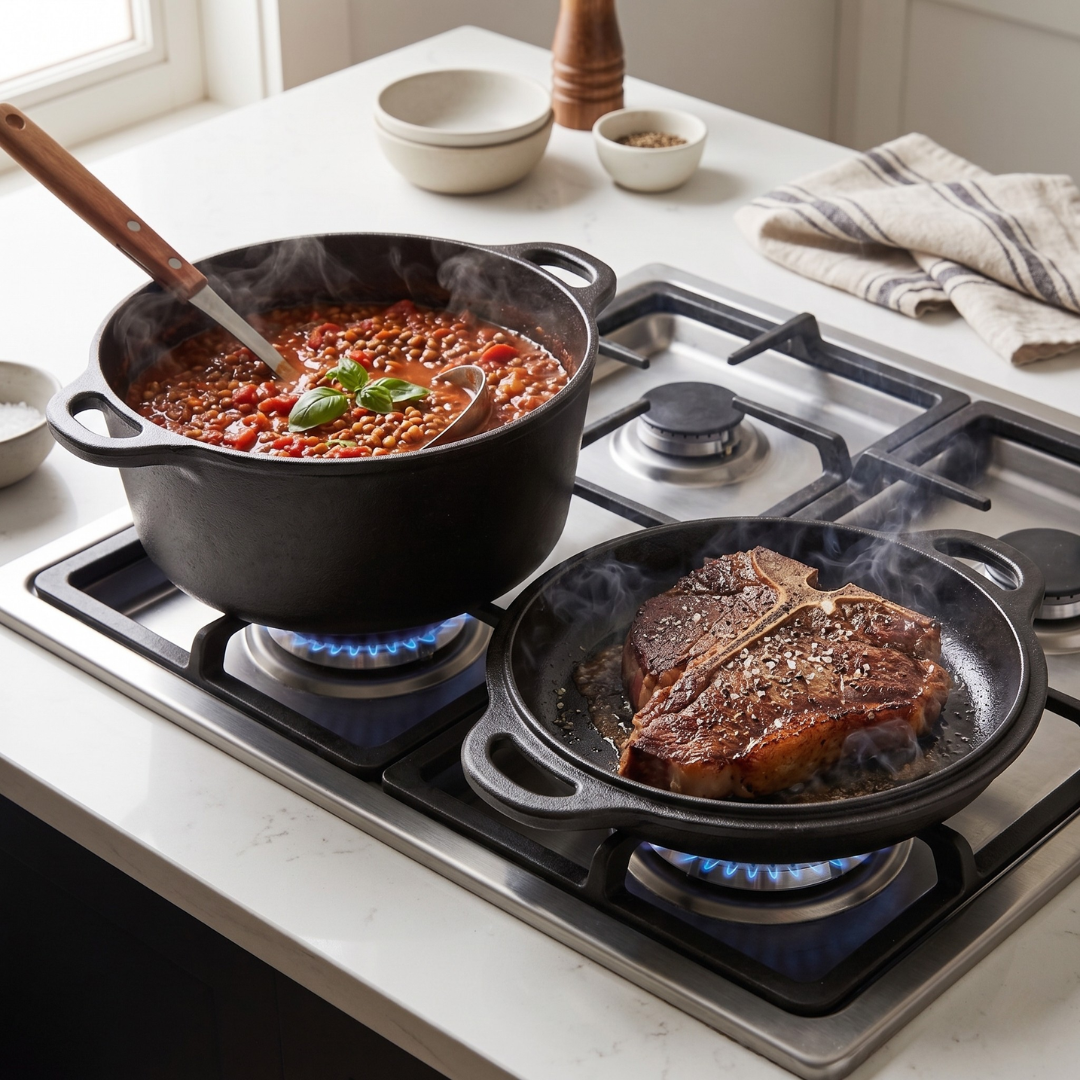 5 Quart Cast Iron Double Dutch Oven and Matching Skillet Lid Combo