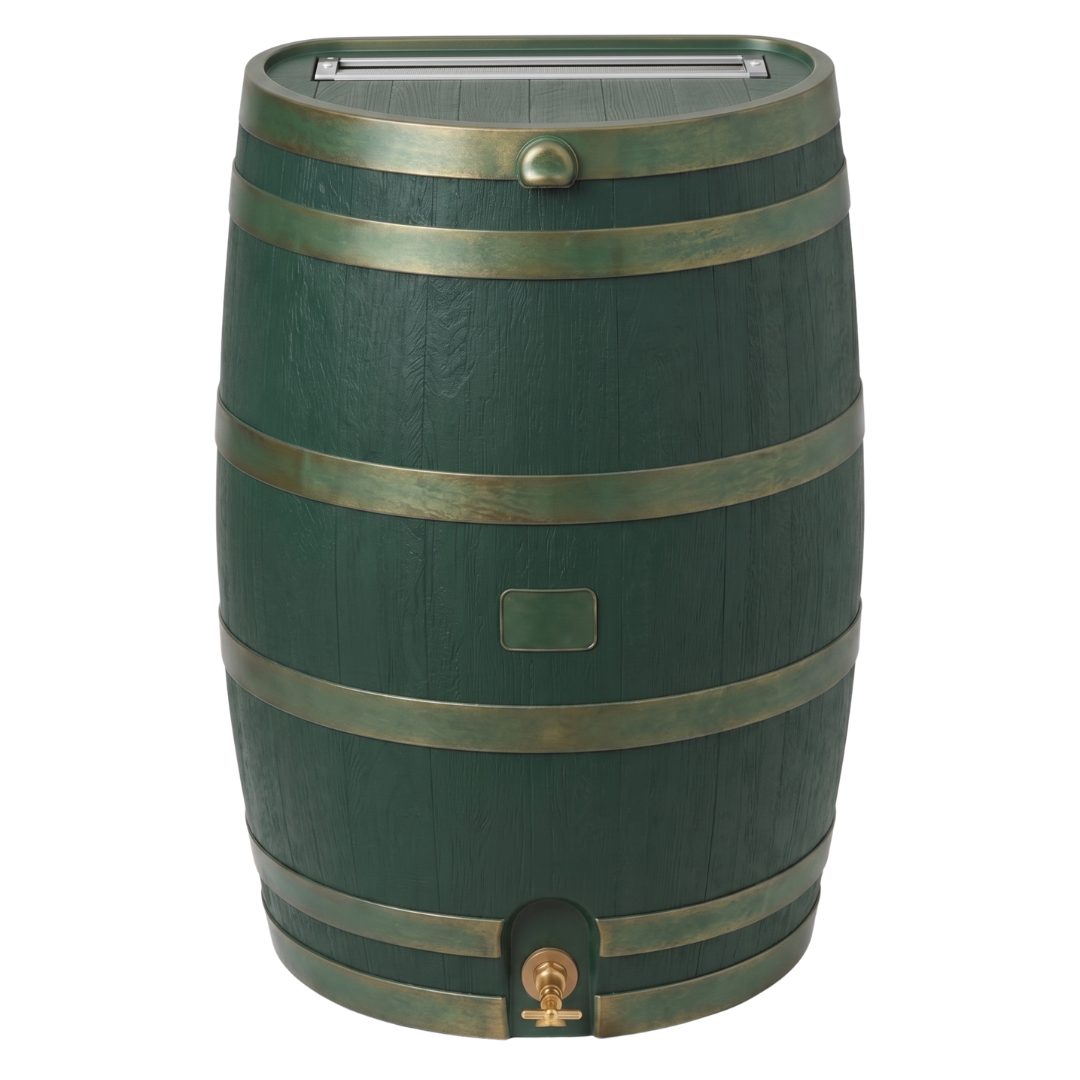 50 Gallon Rain Barrel with Brass Spigot Flat Back Water Tank