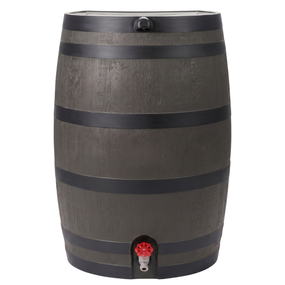 50 Gallon Rain Barrel with Flat Back, Spigot and Debris Screen