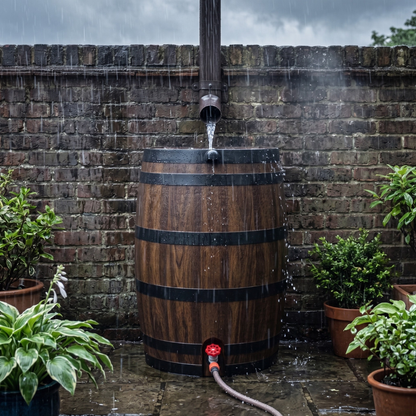 50 Gallon Rain Barrel with Flat Back, Spigot and Debris Screen