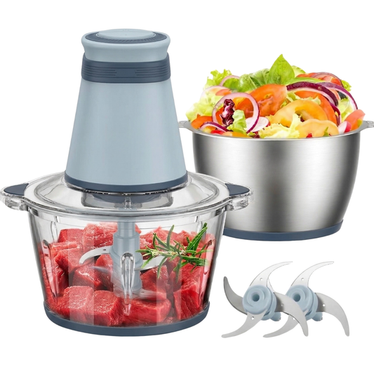 500W Dual 8 Cup Bowls Food Processor with Stainless Steel Blades