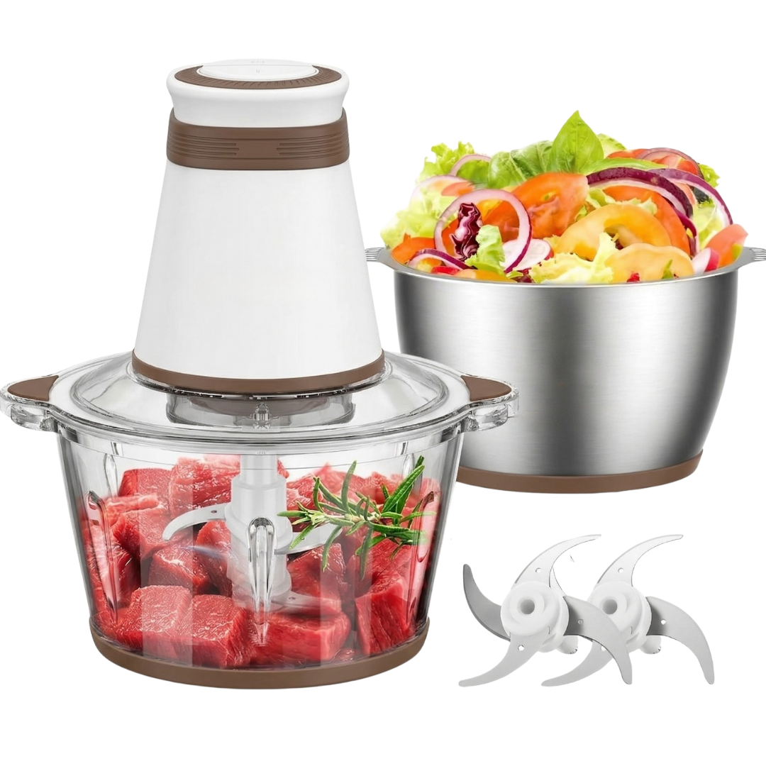 500W Dual 8 Cup Bowls Food Processor with Stainless Steel Blades