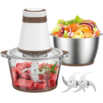 500W Dual 8 Cup Bowls Food Processor with Stainless Steel Blades