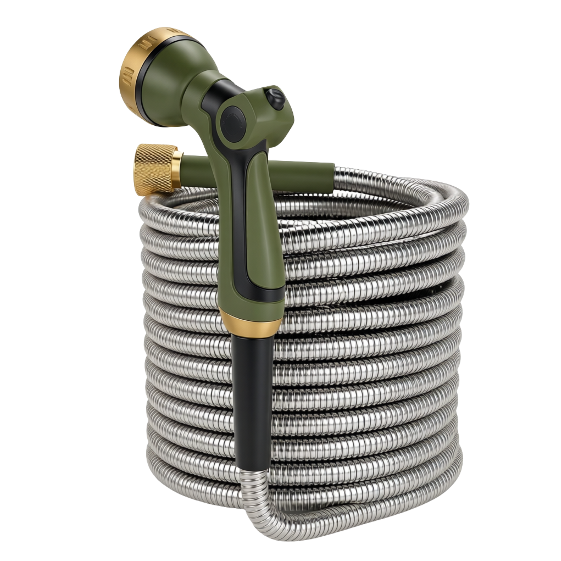 50ft 304 Stainless Steel Garden Hose with 8 Pattern Spray Nozzle
