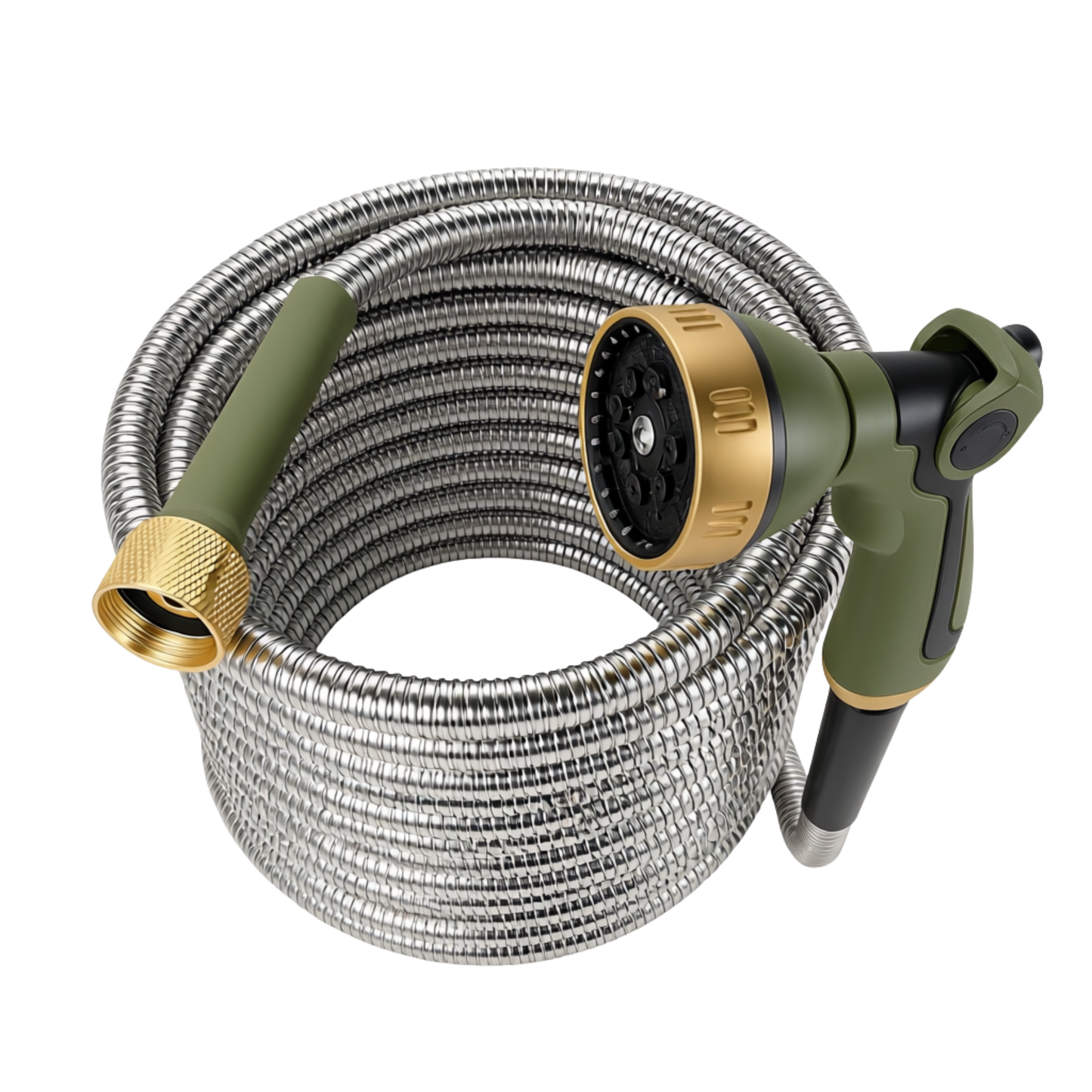 50ft 304 Stainless Steel Garden Hose with 8 Pattern Spray Nozzle