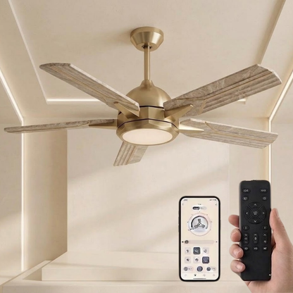 52-in Flush Mount Ceiling Fan with LED Light, Remote, App Control