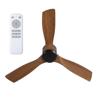 52 Inch Flush Mount Ceiling Fan with Remote, 6 Speeds Wood Blades