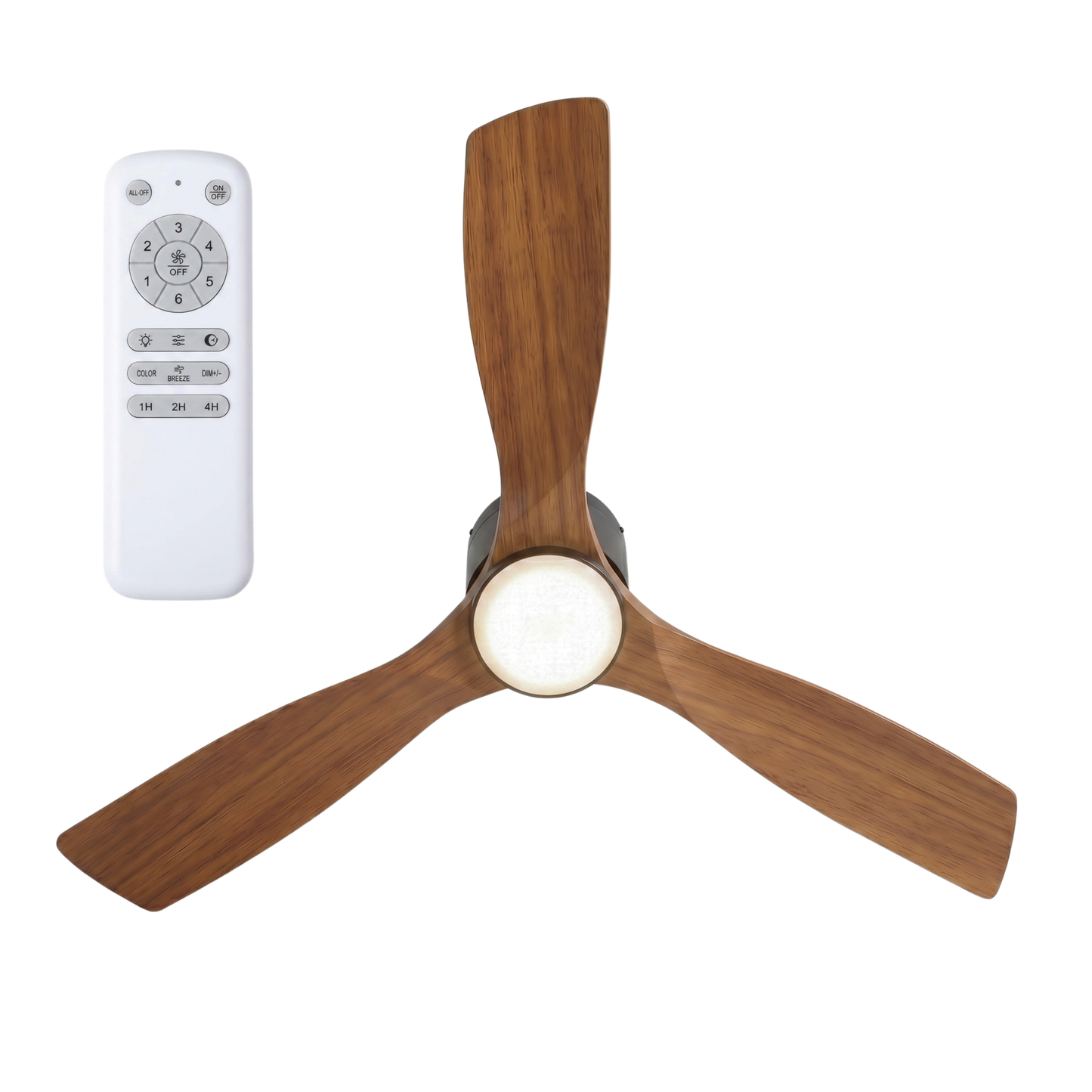 52 Inch Flush Mount Ceiling Fan with Remote, 6 Speeds Wood Blades