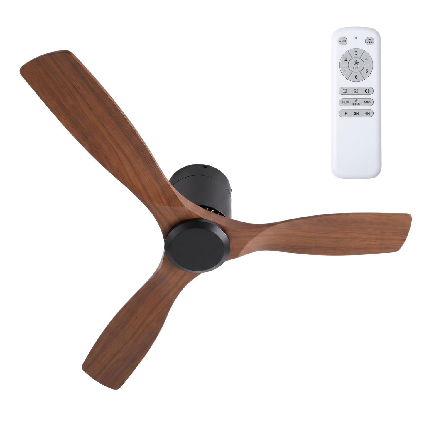 52 Inch Flush Mount Ceiling Fan with Remote, 6 Speeds Wood Blades