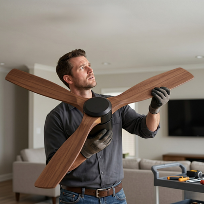 52 Inch Flush Mount Ceiling Fan with Remote, 6 Speeds Wood Blades