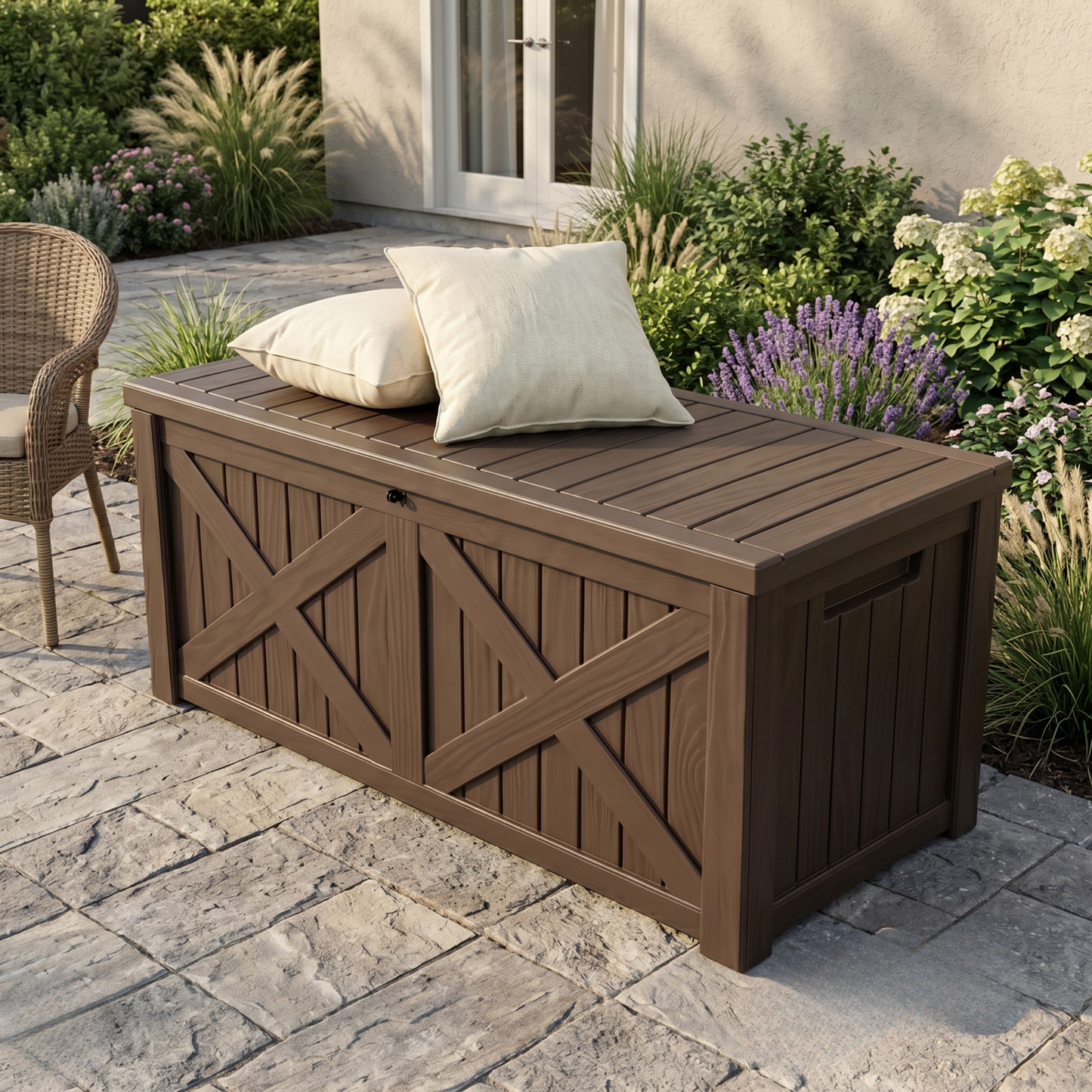 567.8 L Resin Bench Box Storage with Lid Lock and X Front Panel Unit