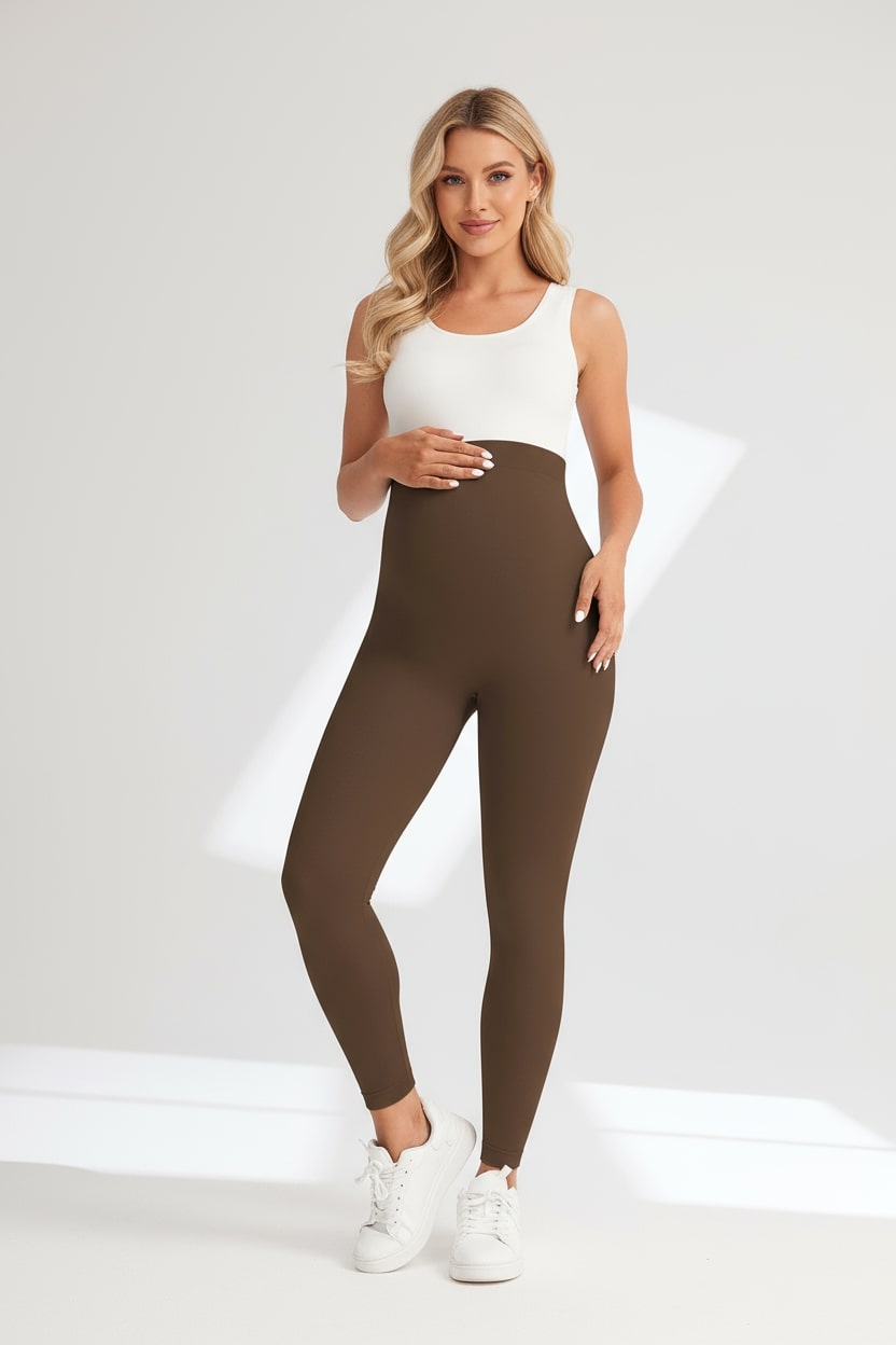 Soft Maternity Leggings-Huggleo-Brown-S