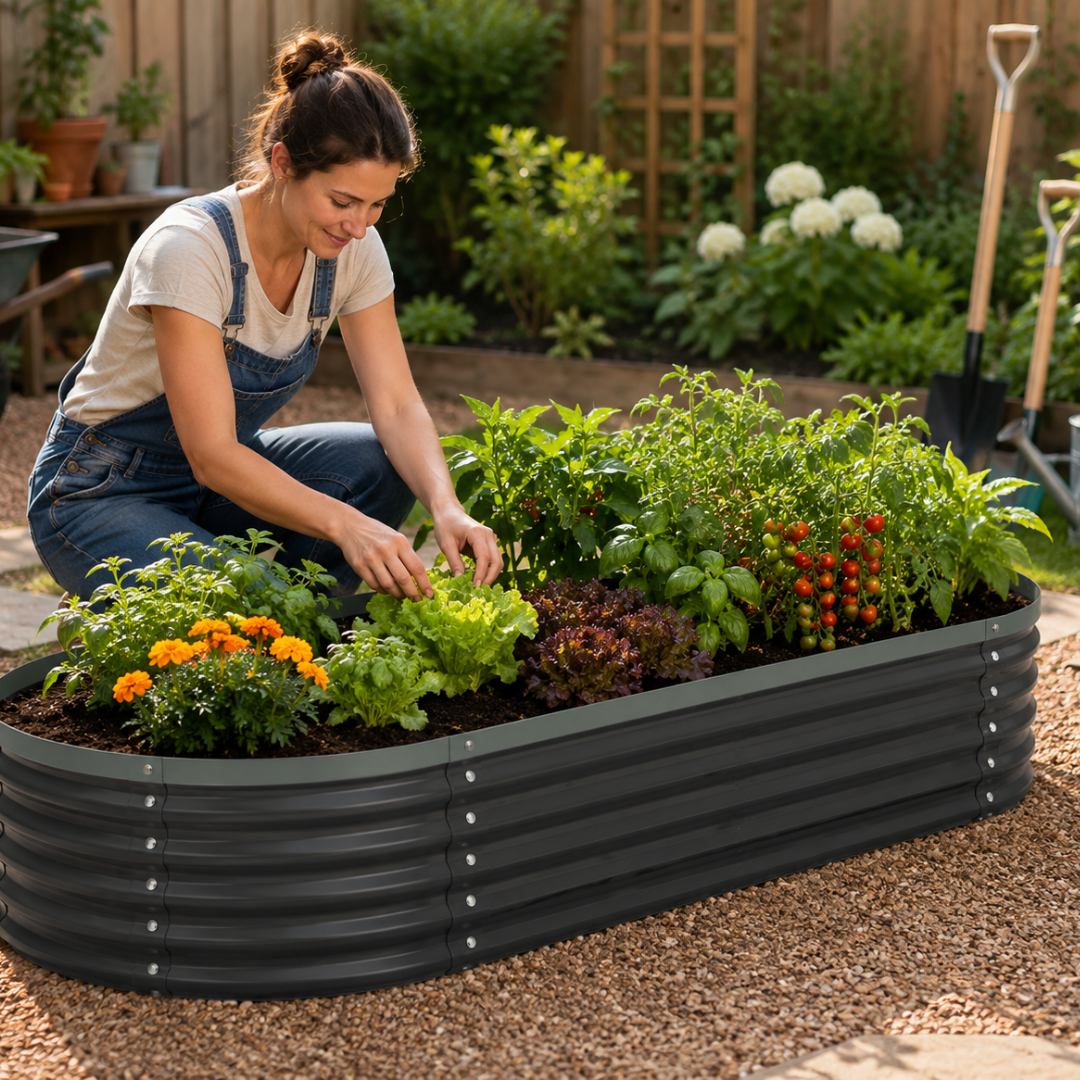 5ft Oval Galvanized Raised Garden Bed for Vegetables and Herbs