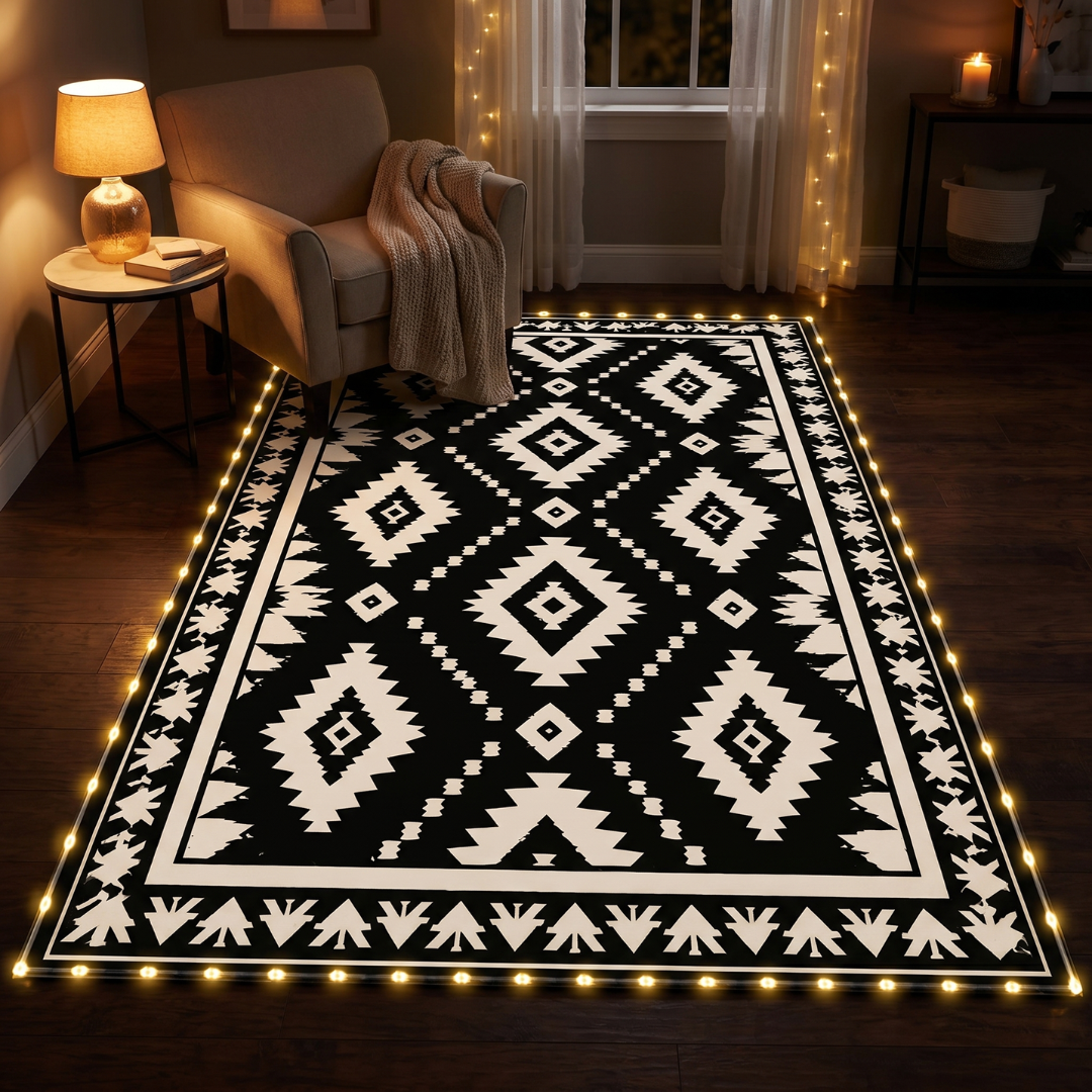 5x8 ft Reversible Patio Rug with LED Strip Light and 9 ft Cord