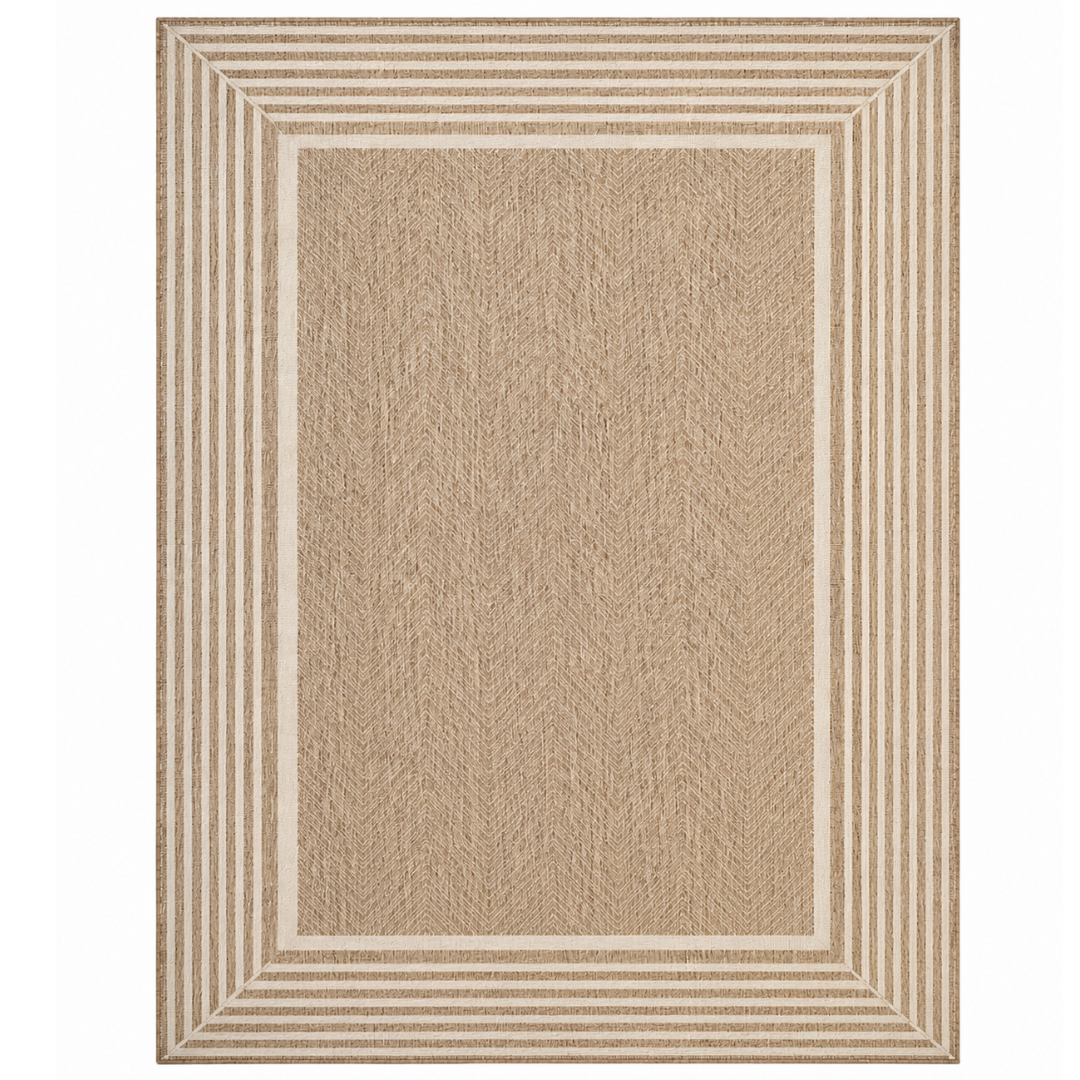 5x8 ft Water Resistant Area Rug with Striped Border, Rectangular