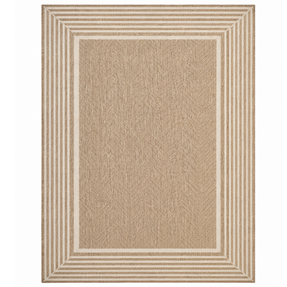 5x8 ft Water Resistant Area Rug with Striped Border, Rectangular