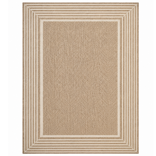5x8 ft Water Resistant Area Rug with Striped Border, Rectangular