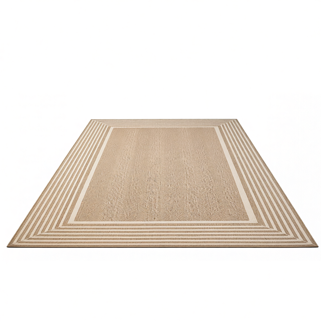5x8 ft Water Resistant Area Rug with Striped Border, Rectangular