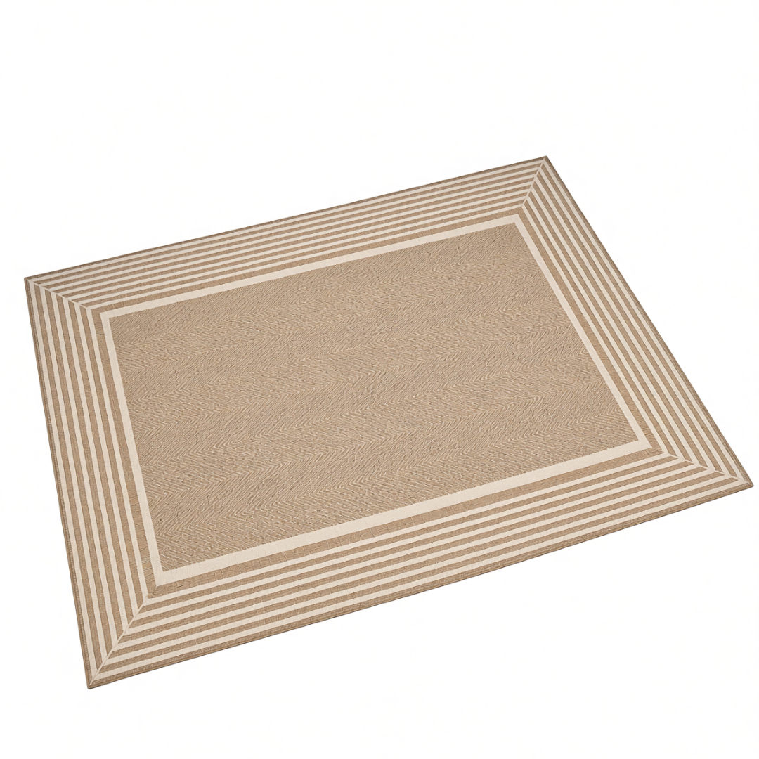 5x8 ft Water Resistant Area Rug with Striped Border, Rectangular