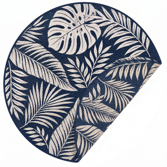 6 ft Round Reversible Polypropylene Patio Camping Rug with Stakes