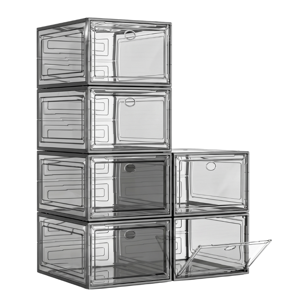 6-Pack Foldable Stackable Shoe Storage Boxes with Magnetic Doors