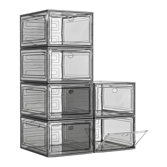 6-Pack Foldable Stackable Shoe Storage Boxes with Magnetic Doors