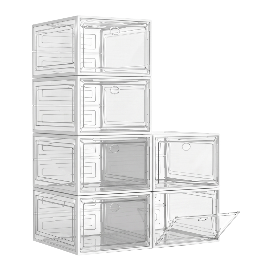 6-Pack Foldable Stackable Shoe Storage Boxes with Magnetic Doors