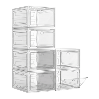 6-Pack Foldable Stackable Shoe Storage Boxes with Magnetic Doors