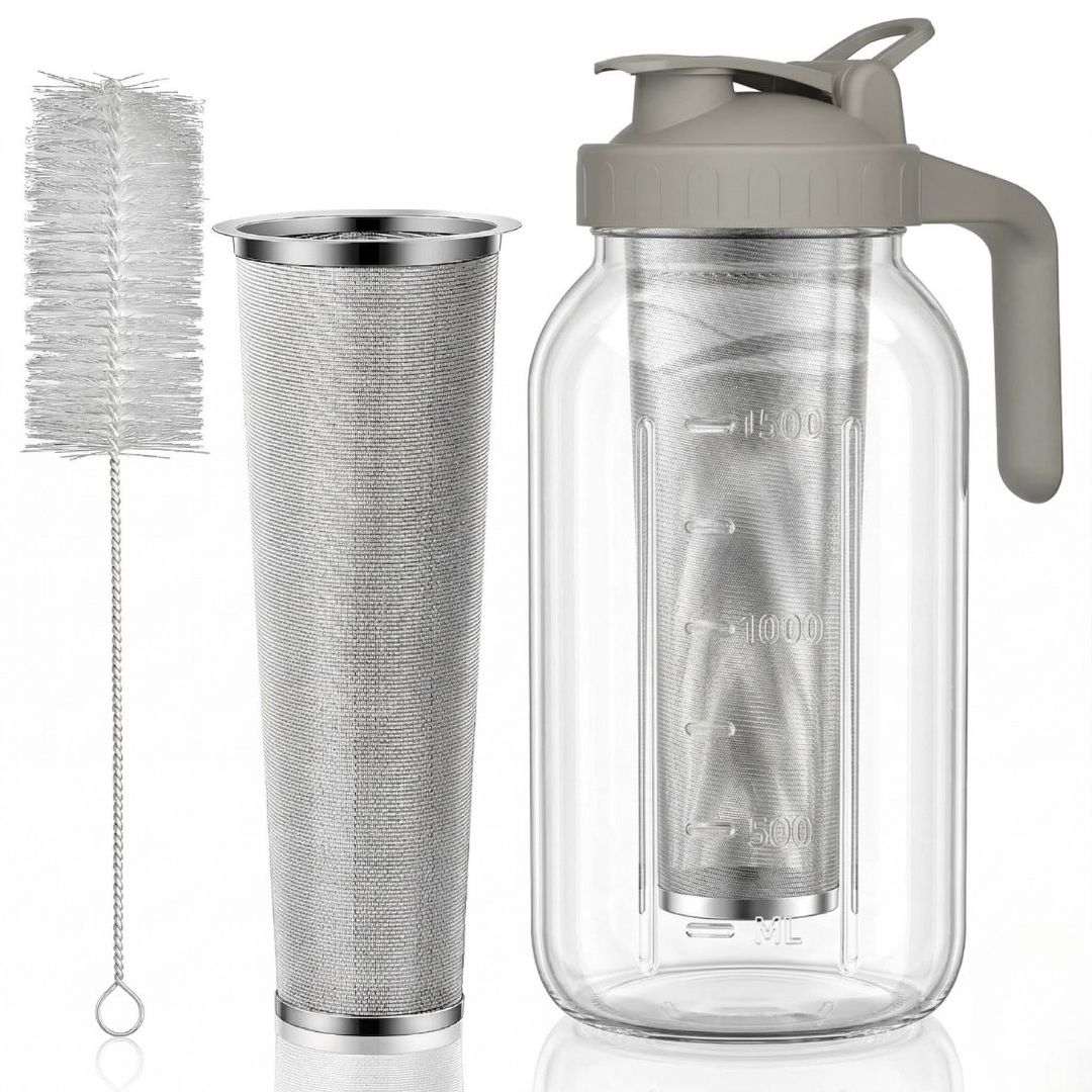 64oz Cold Brew Coffee Maker Glass Mason Pitcher with Filter and Lid