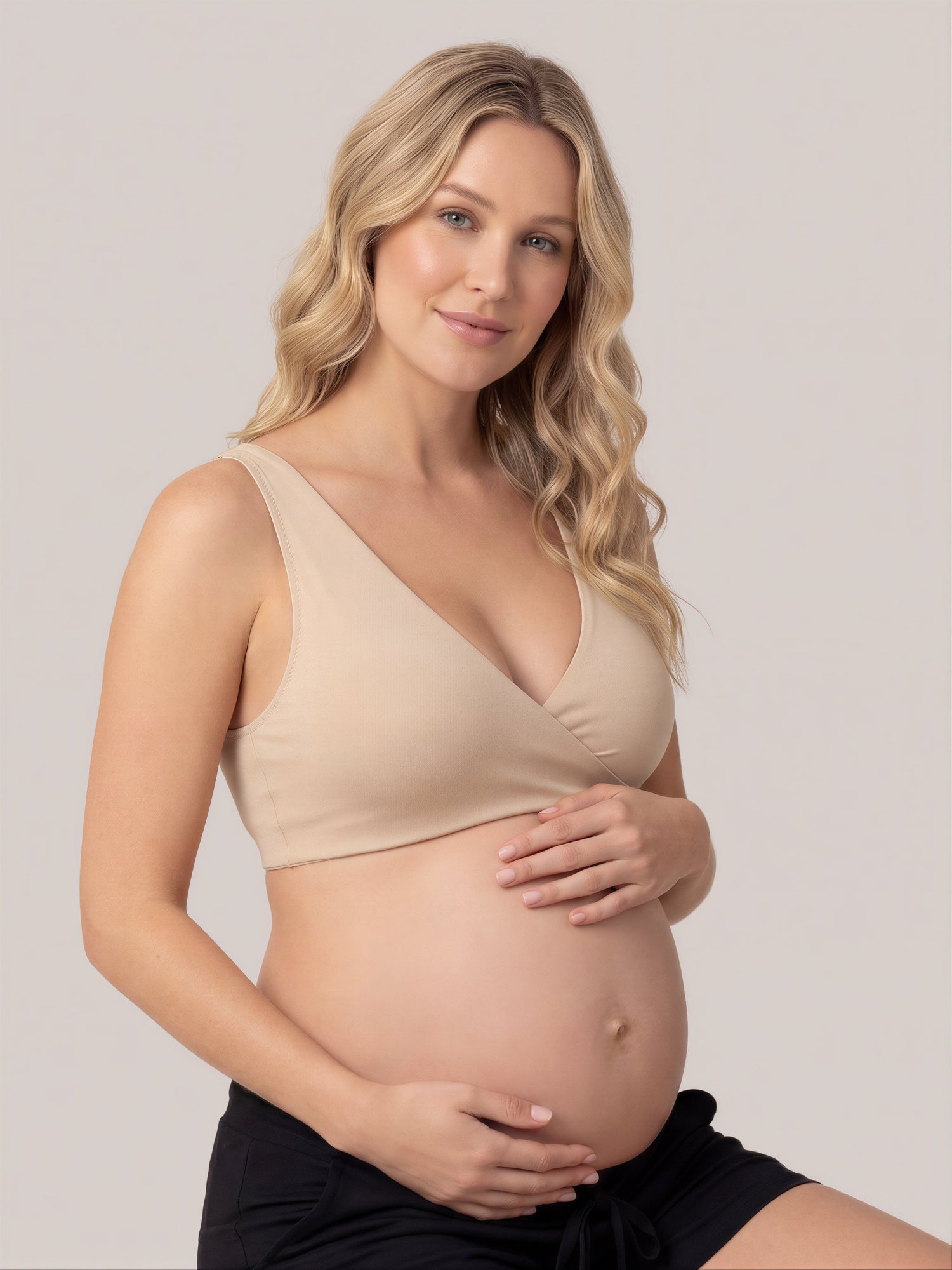Soft Crossover Nursing Bra-Huggleo-Beige-M