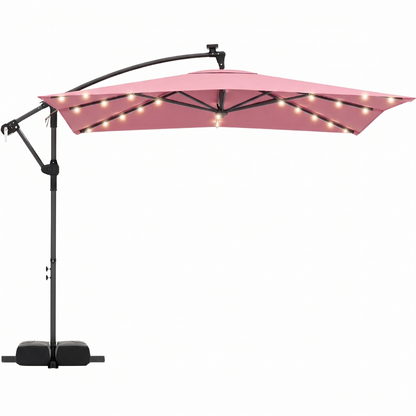 8x8 ft Solar LED Cantilever Patio Umbrella with Base and Rotation