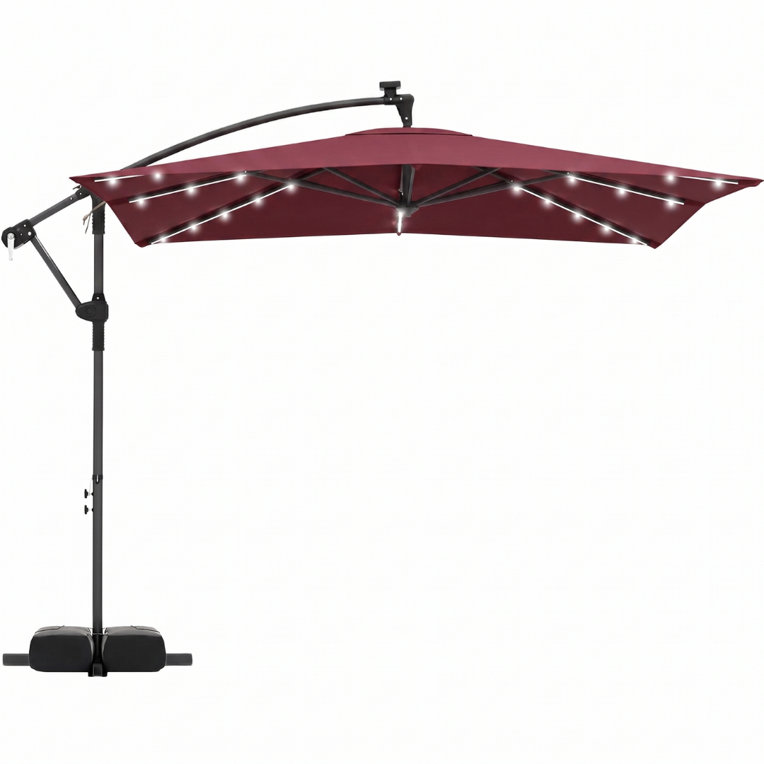 8x8 ft Solar LED Cantilever Patio Umbrella with Base and Rotation