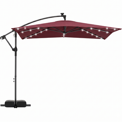 8x8 ft Solar LED Cantilever Patio Umbrella with Base and Rotation