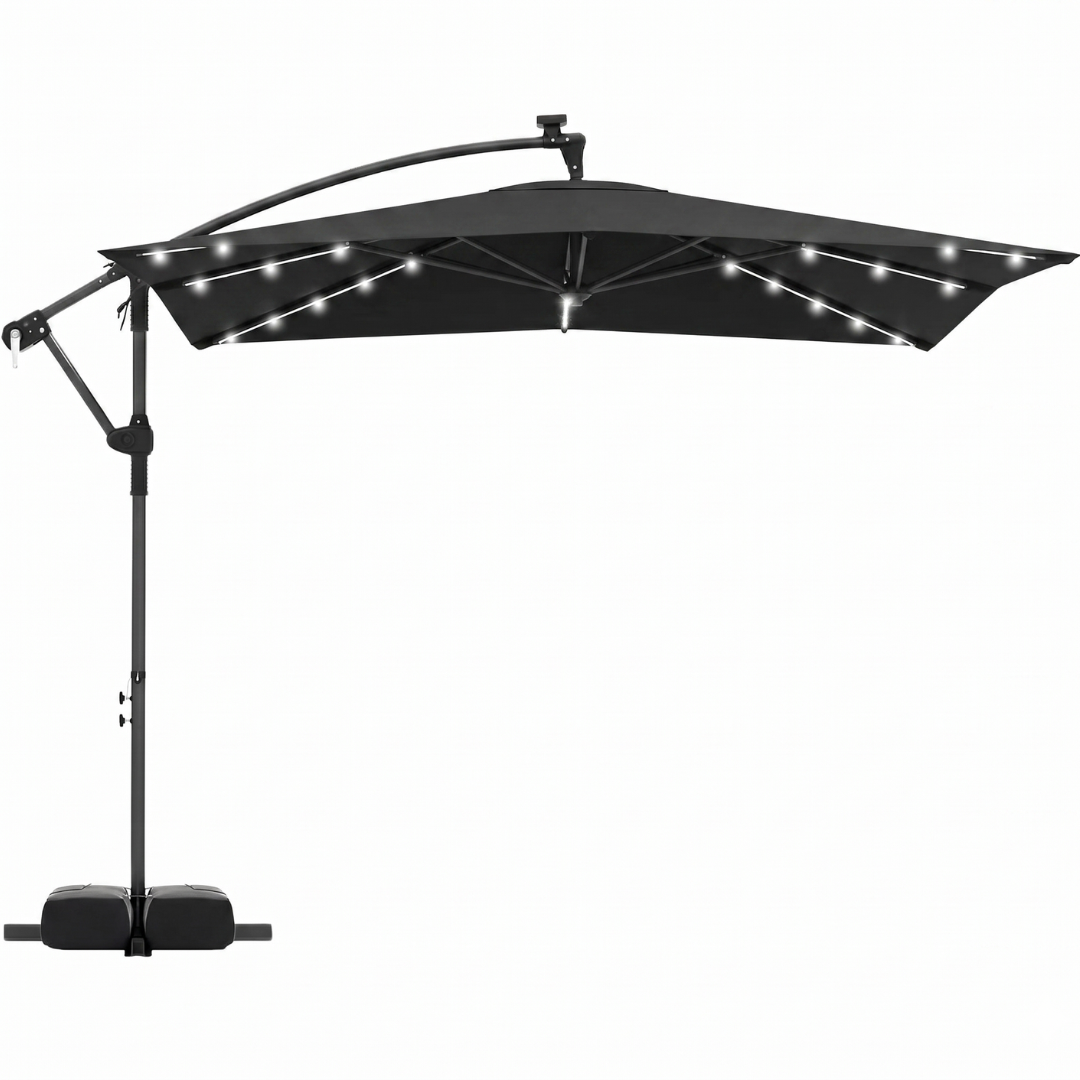 8x8 ft Solar LED Cantilever Patio Umbrella with Base and Rotation