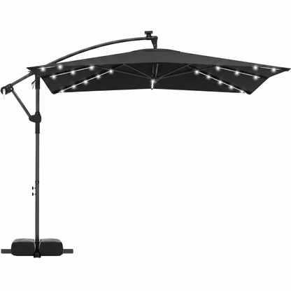 8x8 ft Solar LED Cantilever Patio Umbrella with Base and Rotation