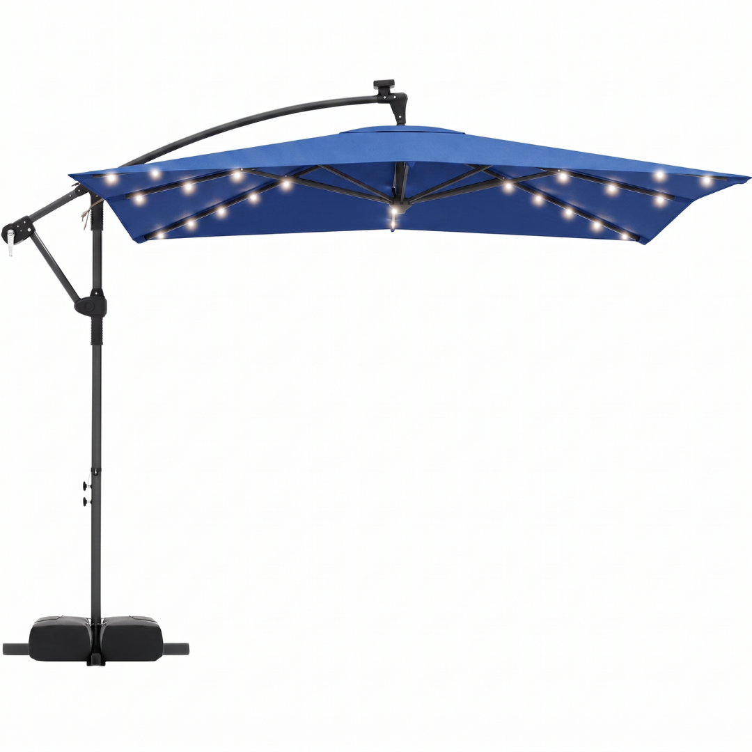8x8 ft Solar LED Cantilever Patio Umbrella with Base and Rotation