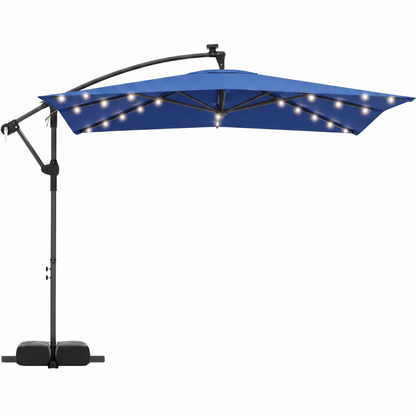 8x8 ft Solar LED Cantilever Patio Umbrella with Base and Rotation