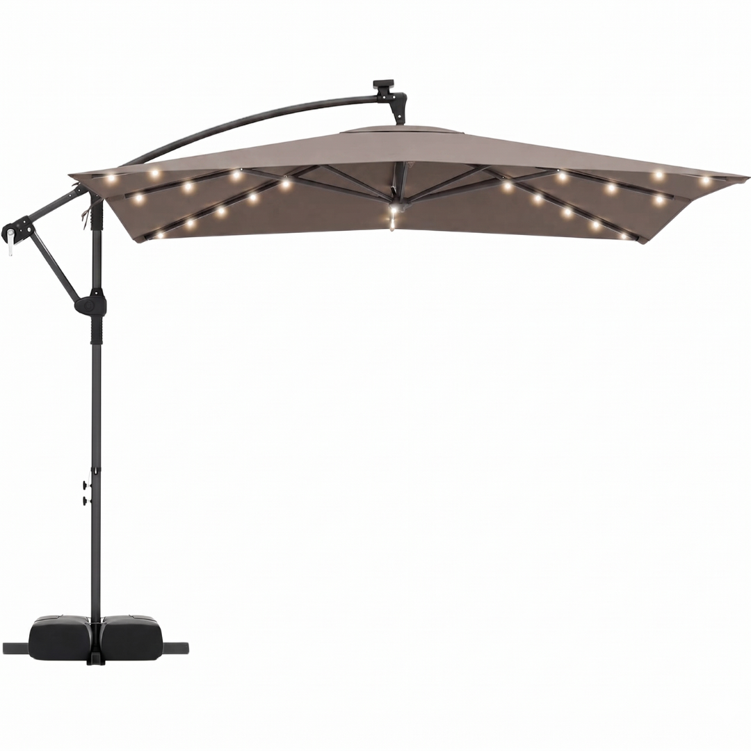 8x8 ft Solar LED Cantilever Patio Umbrella with Base and Rotation