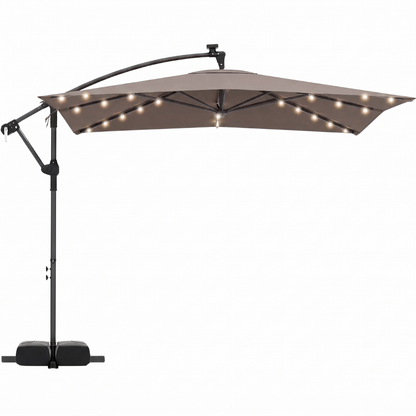 8x8 ft Solar LED Cantilever Patio Umbrella with Base and Rotation