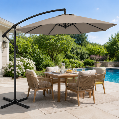 9 ft Cantilever Patio Umbrella with Cross Base and 360° Rotation