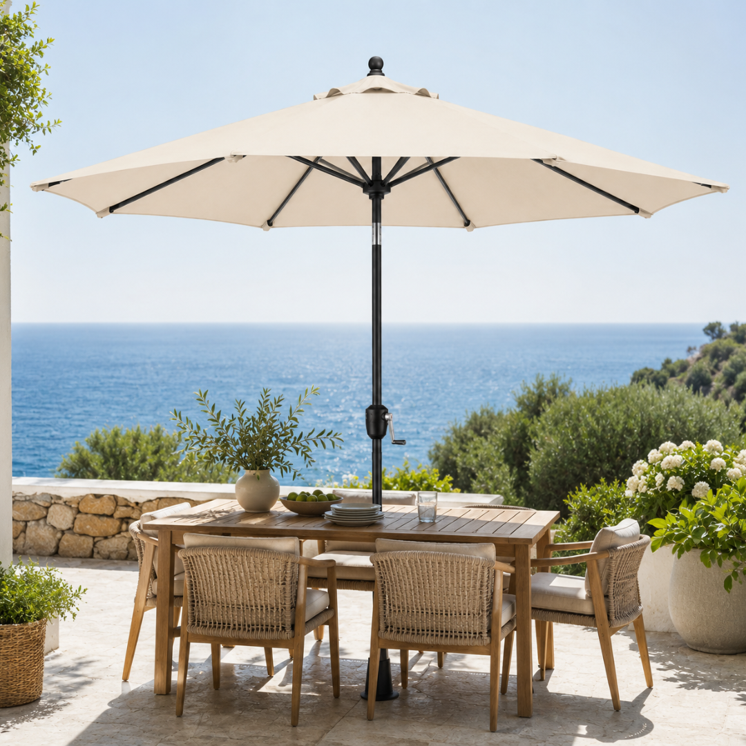 9 ft Patio Table Umbrella With Crank Tilt, 8 Ribs And UV Canopy
