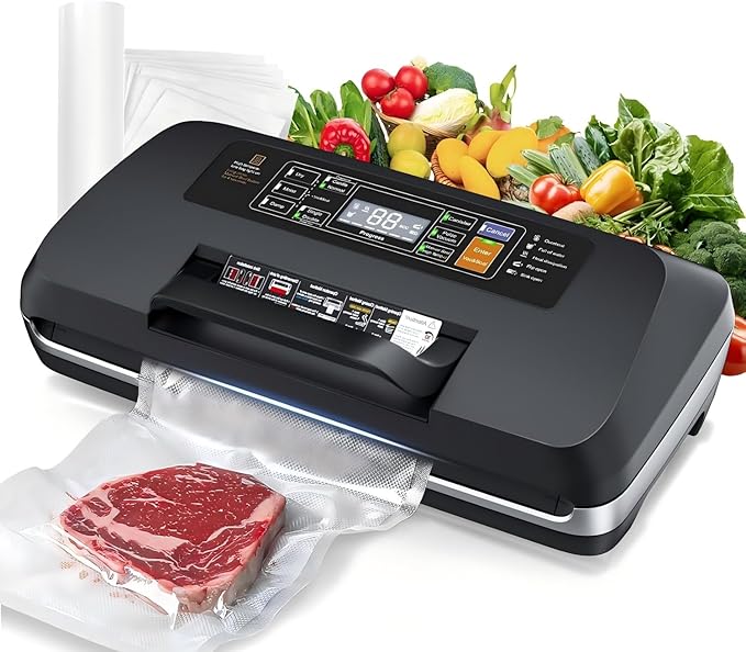 95kPa Vacuum Sealer Machine with Double Heat Seal & Built-in Cutter