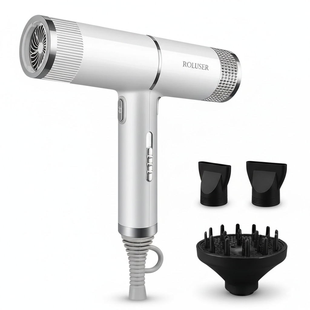 Luxe Ionic Hair Dryer-Huggleo-White-