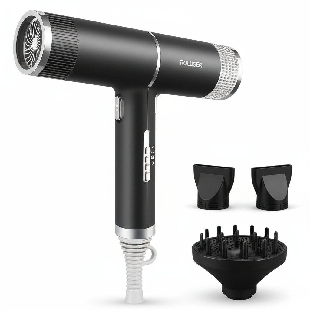 Luxe Ionic Hair Dryer-Huggleo-Black-