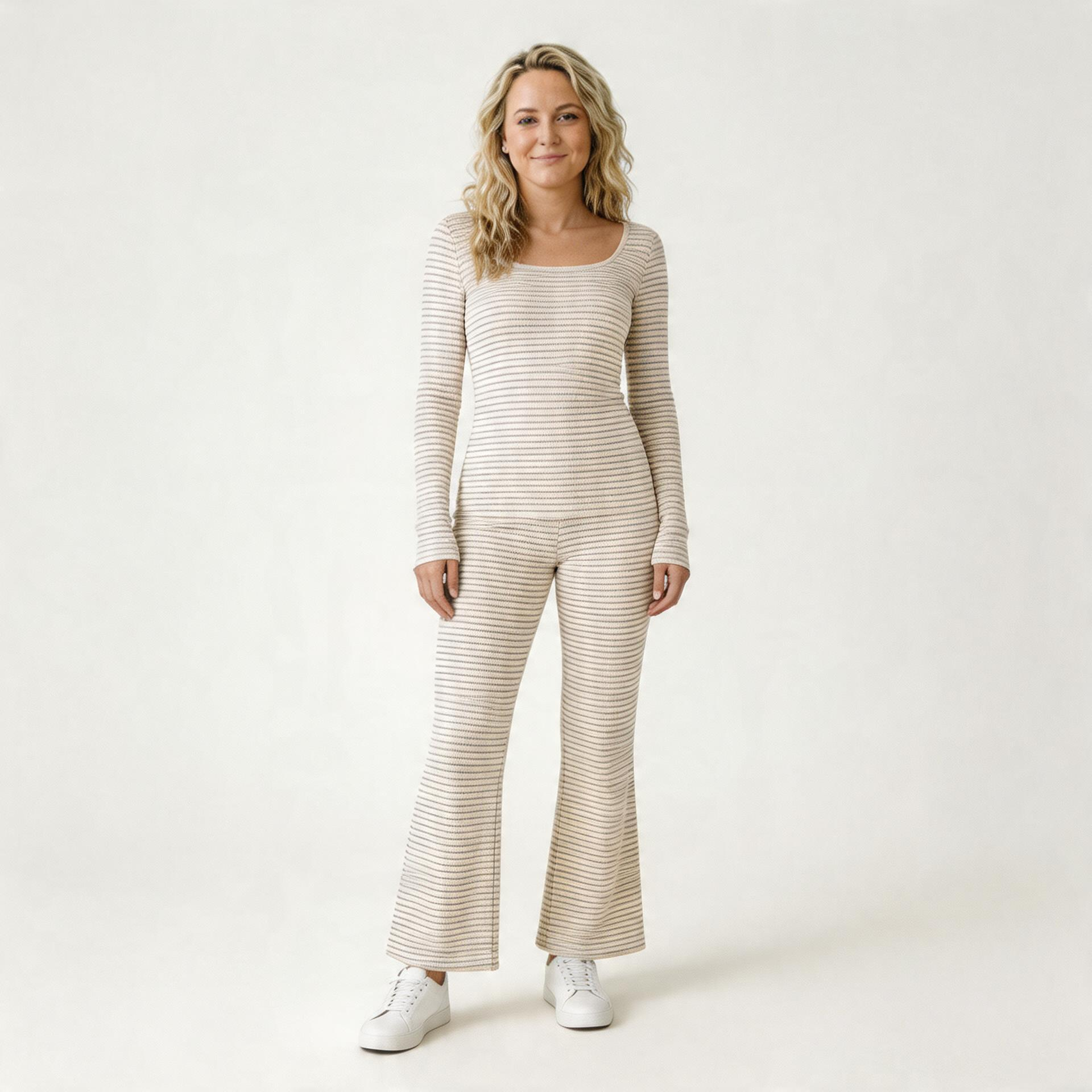 Sunday Stripe Lounge Set-Huggleo-Beige-S