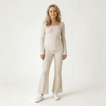 Sunday Stripe Lounge Set-Huggleo-Beige-S