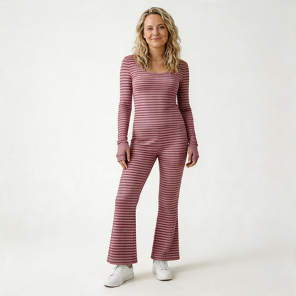 Sunday Stripe Lounge Set-Huggleo-Burgundy-S