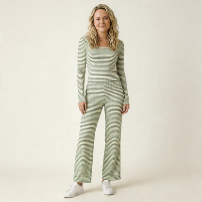 Sunday Stripe Lounge Set-Huggleo-Green-S