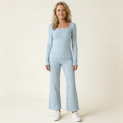 Sunday Stripe Lounge Set-Huggleo-Sky Blue-S